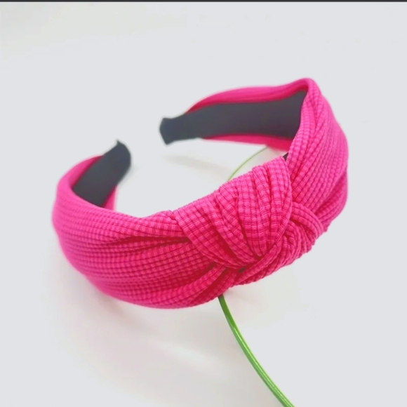 Headband Bright Rose Pink Waffle Pattern Knotted - Picture 1 of 1
